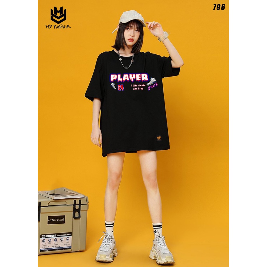 Áo phông unisex nam nữ tay lỡ HY KOREA form rộng PLAYER 796
