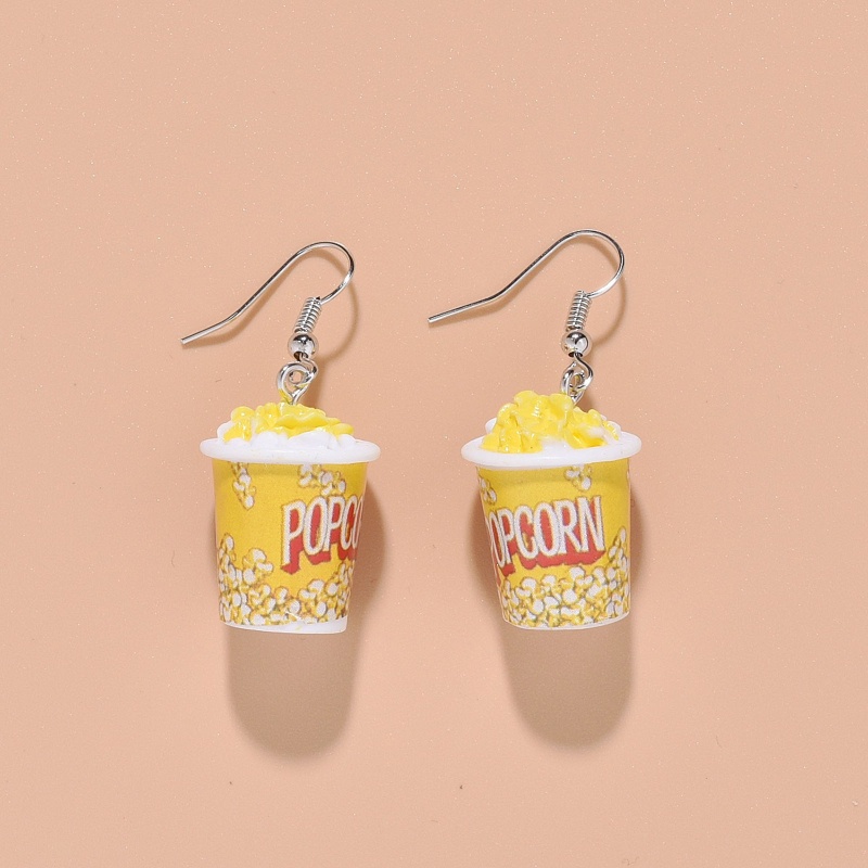 1 Đôi Bông Tai Hình Ly Bắp Rang Bơ Bằng Resin Thủ Công Vui Nhộn Dành Cho Bạn Gái