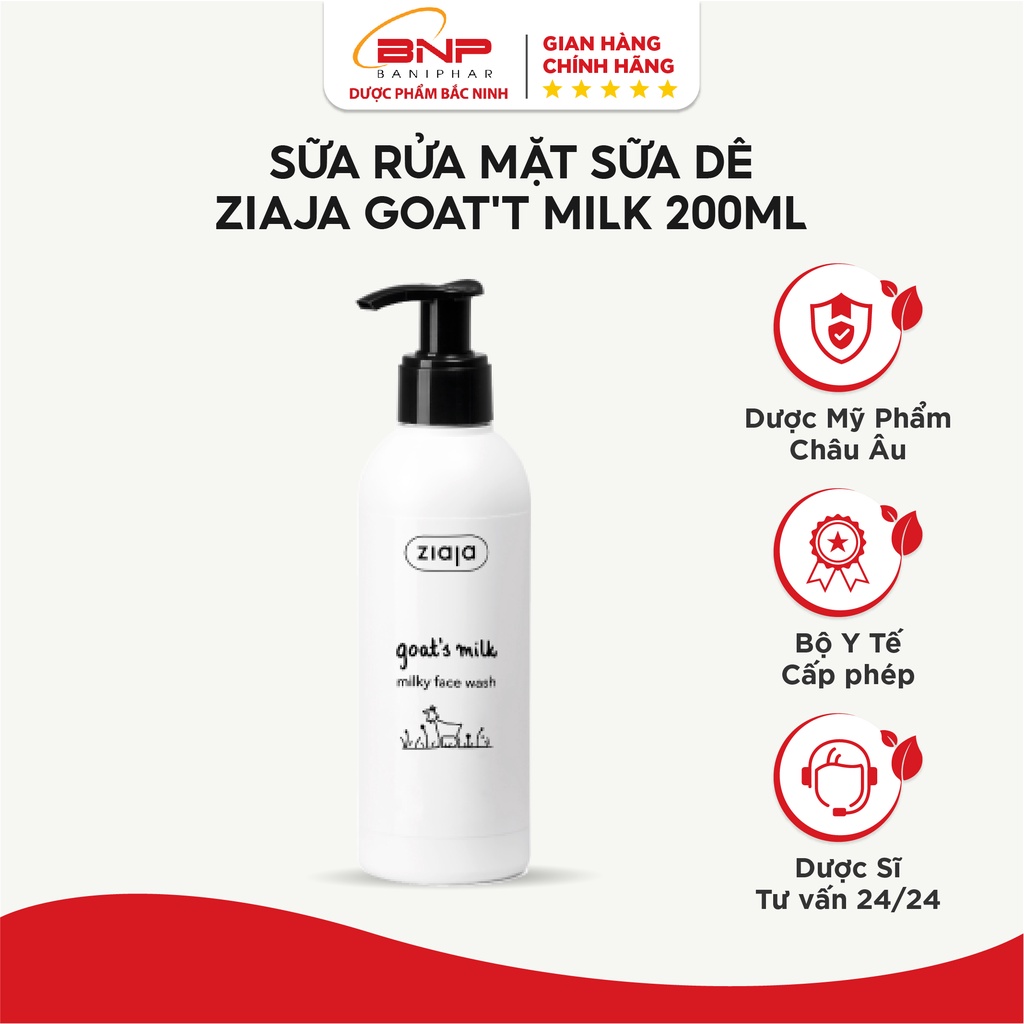 Sữa rửa mặt sữa dê trắng da cho da khô Ziaja Goat's Milk Milky Face Wash 200ml