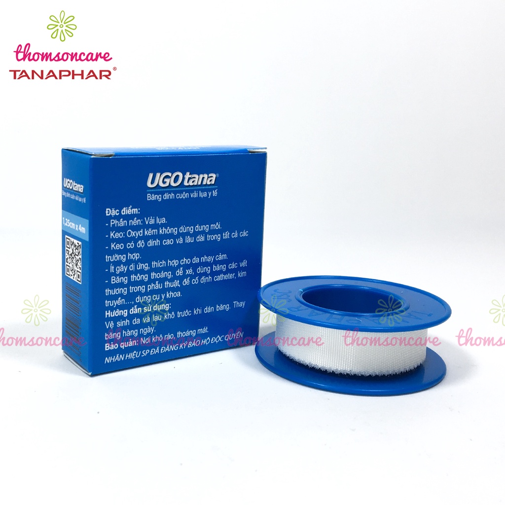 Hộp 12 cuộn băng dính cuộn vải lụa y tế UGOTANA kích thước 1,25cm x 4m - độ dính cao