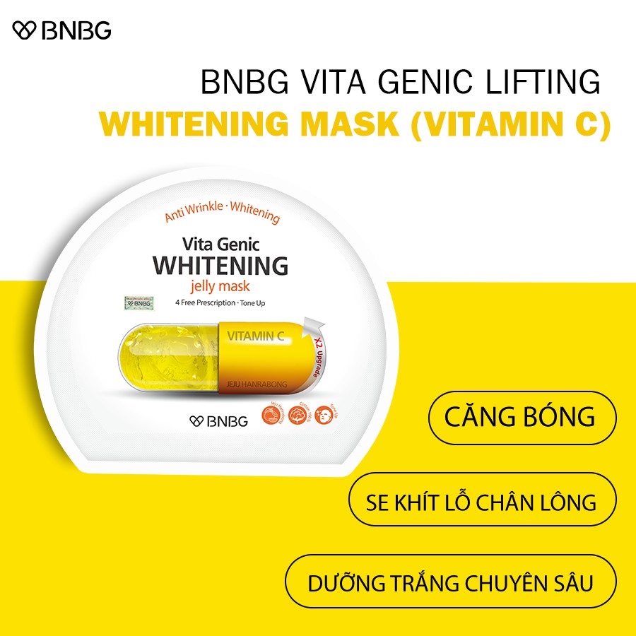 [FOLLOW SHOP] Mặt nạ giấy dưỡng da trắng sáng và làm đều màu da BNBG Vita Genic Whitening Jelly Mask (Vitamin C) 30ml