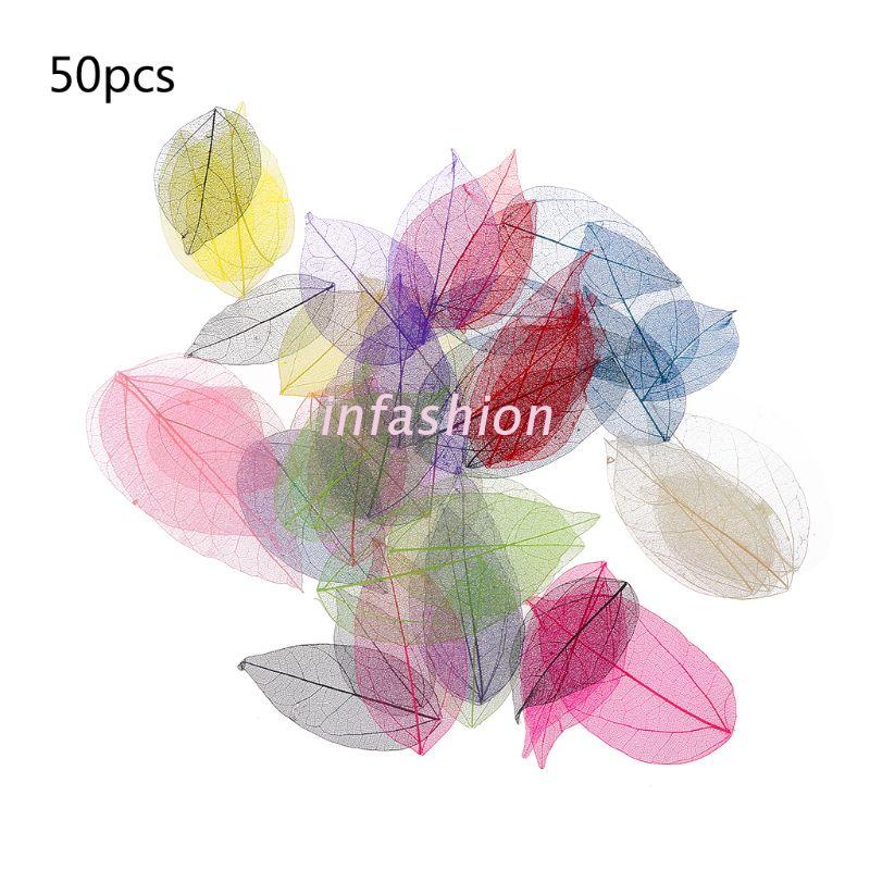 Bộ 50 lá xương tự nhiên nhiều màu sắc dùng làm trang sức