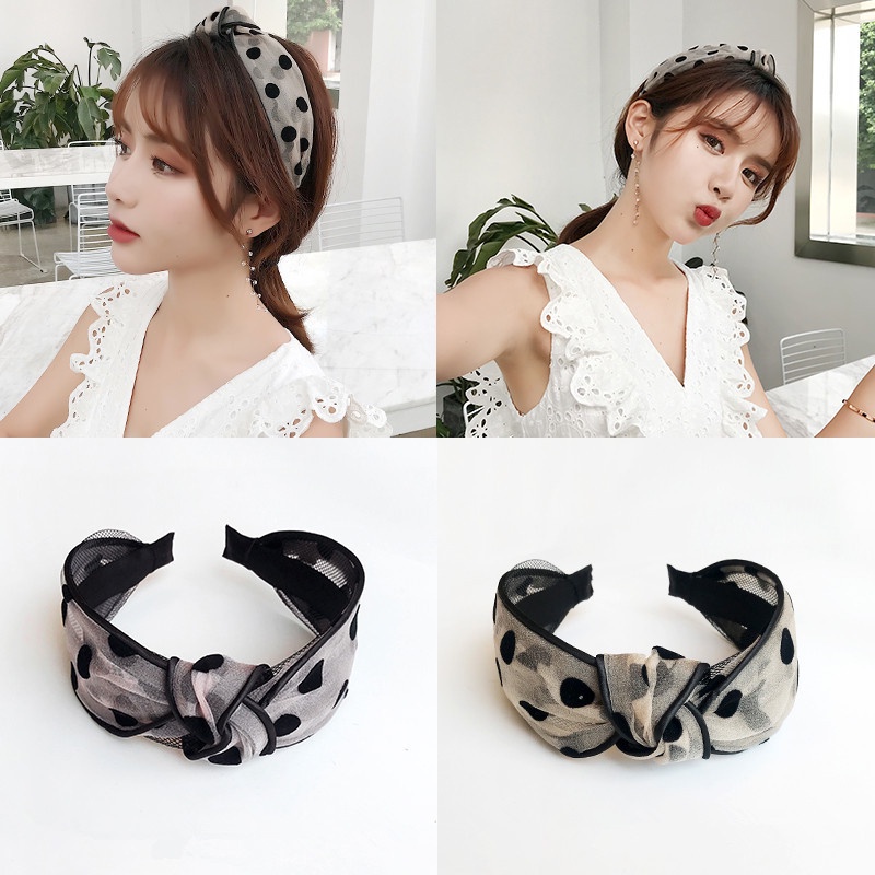 Băng đô cài tóc rửa mặt họa tiết chấm bi đen phong cách Hàn Quốc cho nữ