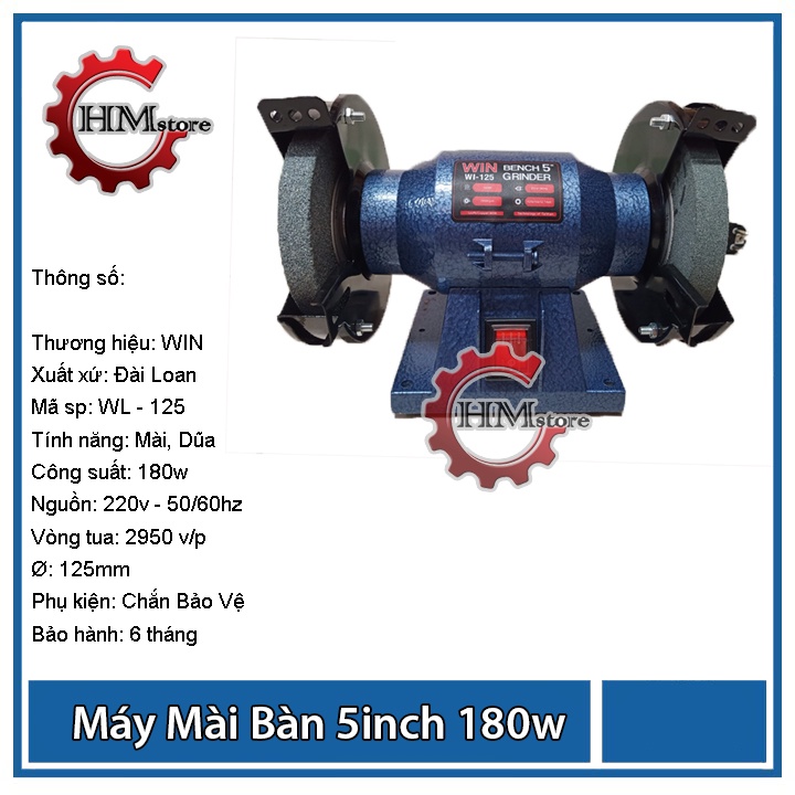 Máy mài 2 đầu Win125 5inch, công suất 180w, đá 125mm - Máy mài để bàn, máy mài 2 đá, mài dao kéo