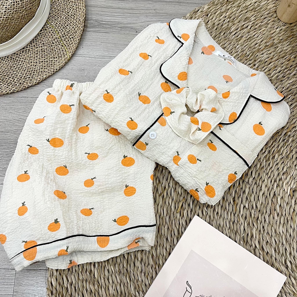 [Tặng kèm scrunchies] Bộ ngủ Pijama nhiều mẫu cute vải xốp nhăn hot hit