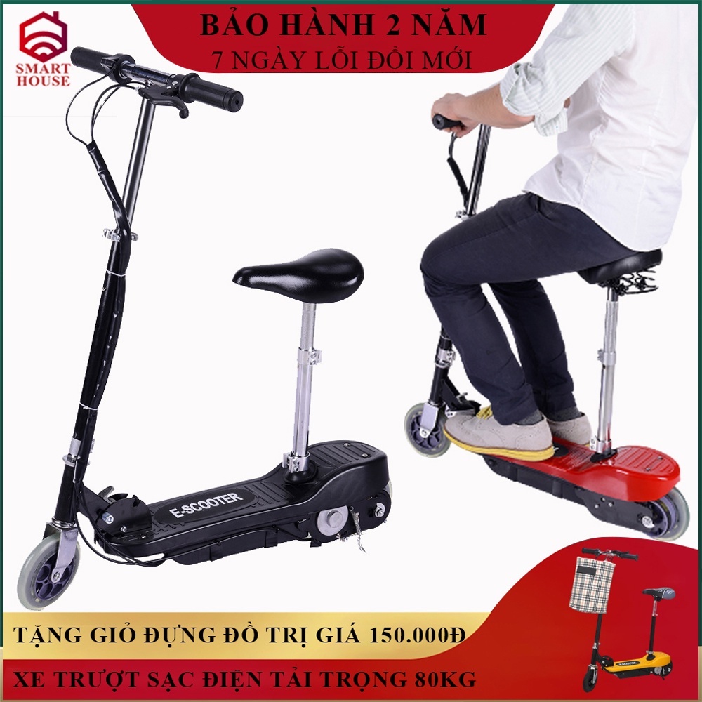 Xe điện mini E- SCOOTER phiên bản cao cấp gấp gọn, động cơ 120W, pin 4.5AH / 24V, tải trọng 80kg, tặng kèm giỏ đồ.