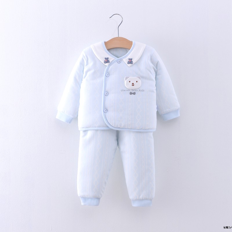 Bộ Đồ Cotton Dày Dặn Đệm Cotton Phối Lụa Thời Trang Thu Đông Cho Bé Sơ Sinh