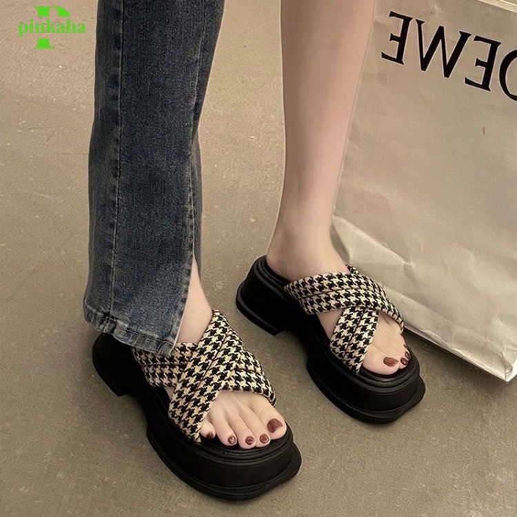 Dép nữ đế xuồng cao cấp quai chéo đế cao 6cm