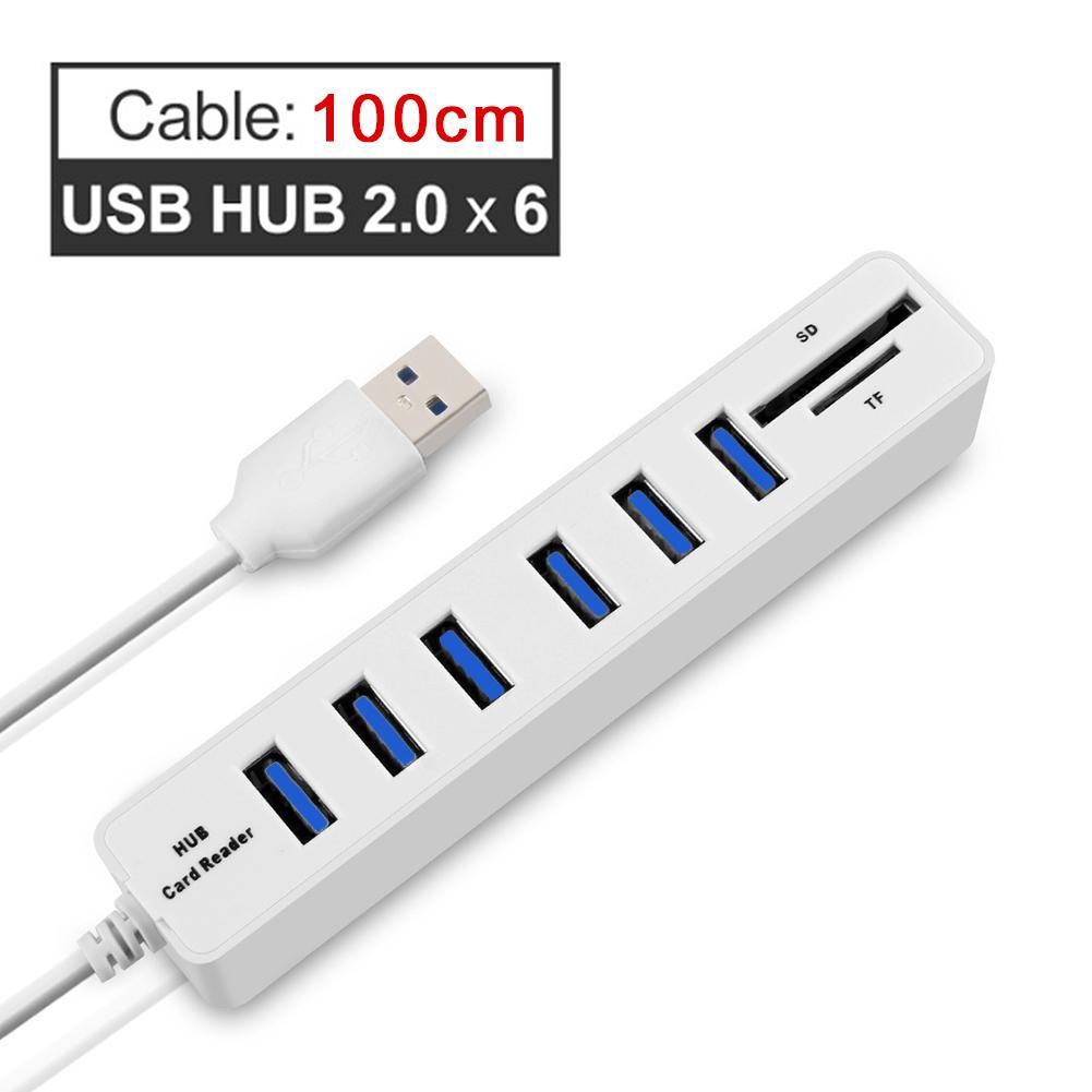 Multi USB Hub USB 2.0 Splitter tốc độ cao 6 cổng Đầu đọc thẻ SD TF Tất cả trong một cho phụ kiện máy tính PC