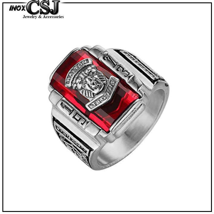 NHẪN NAM INOX SƯ TỬ 1973 ĐÁ ĐỎ siêu đẹp - tặng hộp đựng xinh xắn