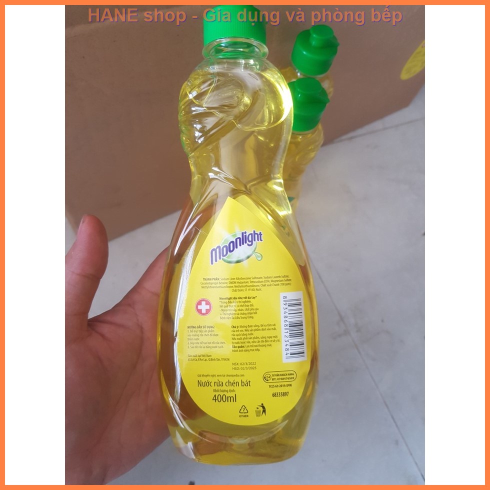 Nước rửa chén Moonlight hương chanh dịu nhẹ với da tay - chai 400ml
