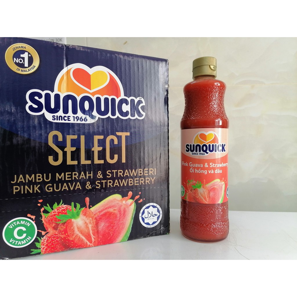 [Chai 700ml - ỔI HỒNG &amp; DÂU] NƯỚC ÉP TRÁI CÂY CÔ ĐẶC [Malaysia] SUNQUICK Pink Guava &amp; Strawbery Fruity (halal)