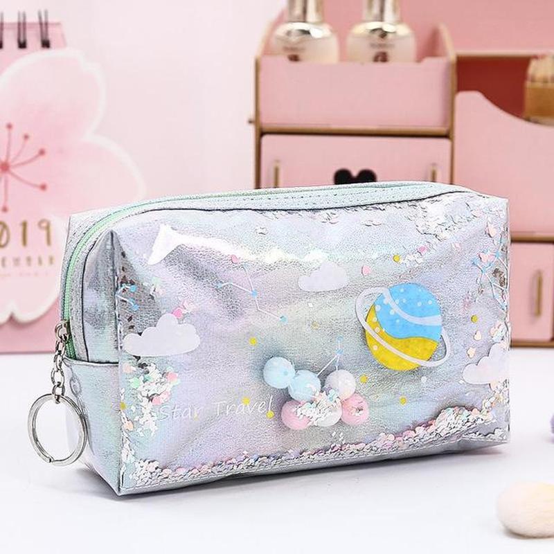 Túi Đựng Bút / Đồ Trang Điểm Sức Chứa Lớn Họa Tiết Ngôi Sao Lấp Lánh Tiện Dụng Cho Học Sinh