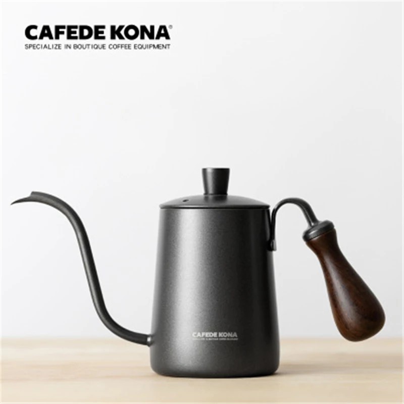 Ấm rót cà phê drip cổ ngỗng Cafede Kona quai gỗ – dung tích 600ml