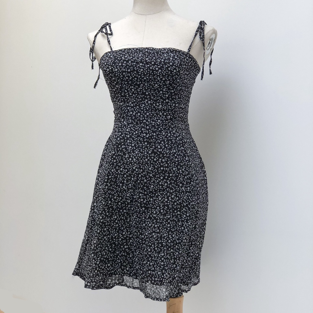 Đầm 2 dây cột nơ nữ họa tiết chấm bi, hoa nhí, hoa lá dễ thương