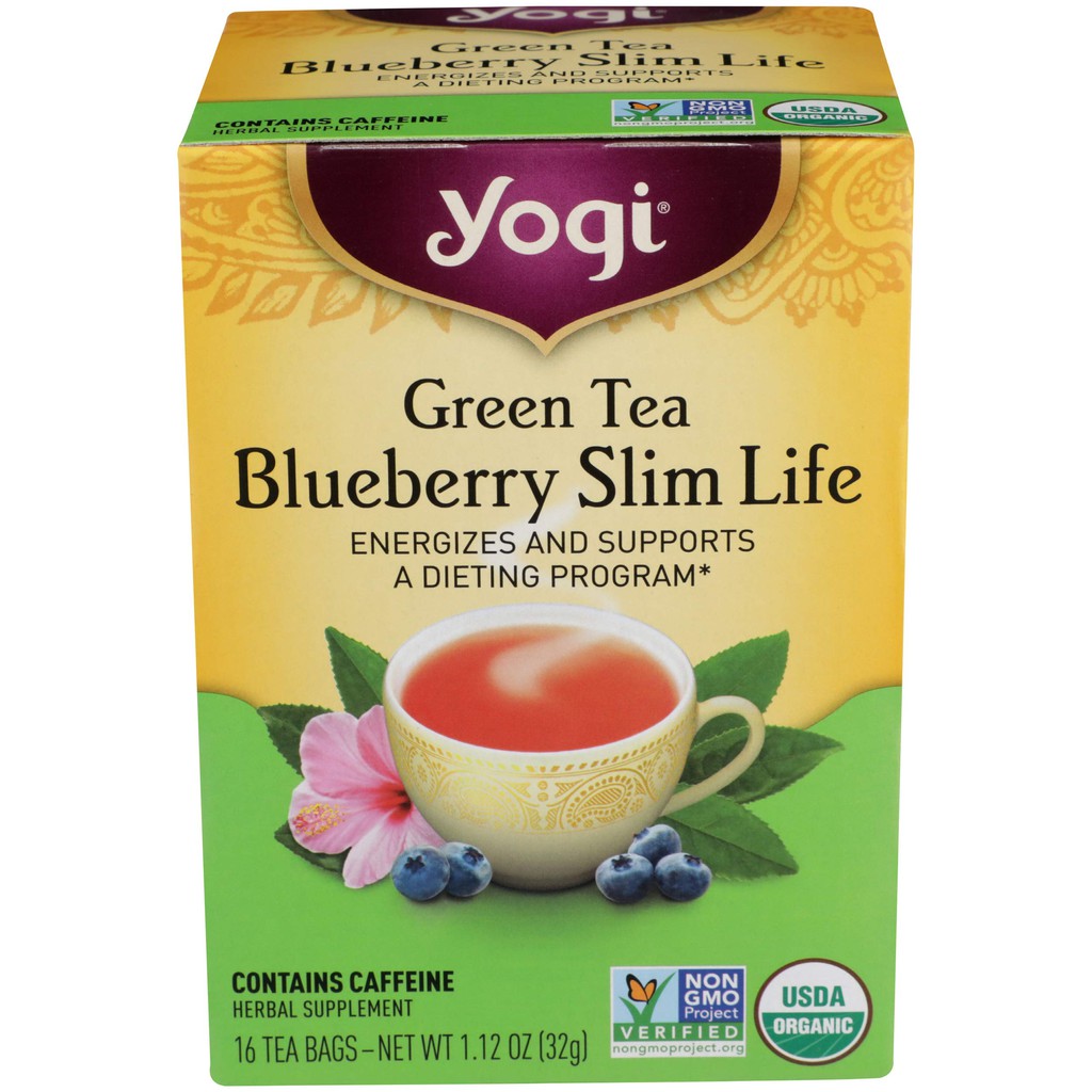 Trà giảm cân, tan mỡ Green Tea Yogi Blueberry Slim Life của Mỹ - Chiết xuất thiên nhiên