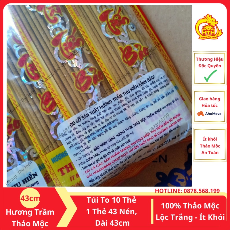 Nhang Trầm Thảo Mộc Thu Hiền Cuộn Tàn, Ít Khói, Hương Trầm Thảo Mộc Túi To Dài 43cm