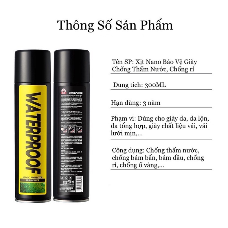 Xịt Nano Chống Thấm Nước, Chất Bẩn Cho Giày WATERPROOF Magic Protector 300ml