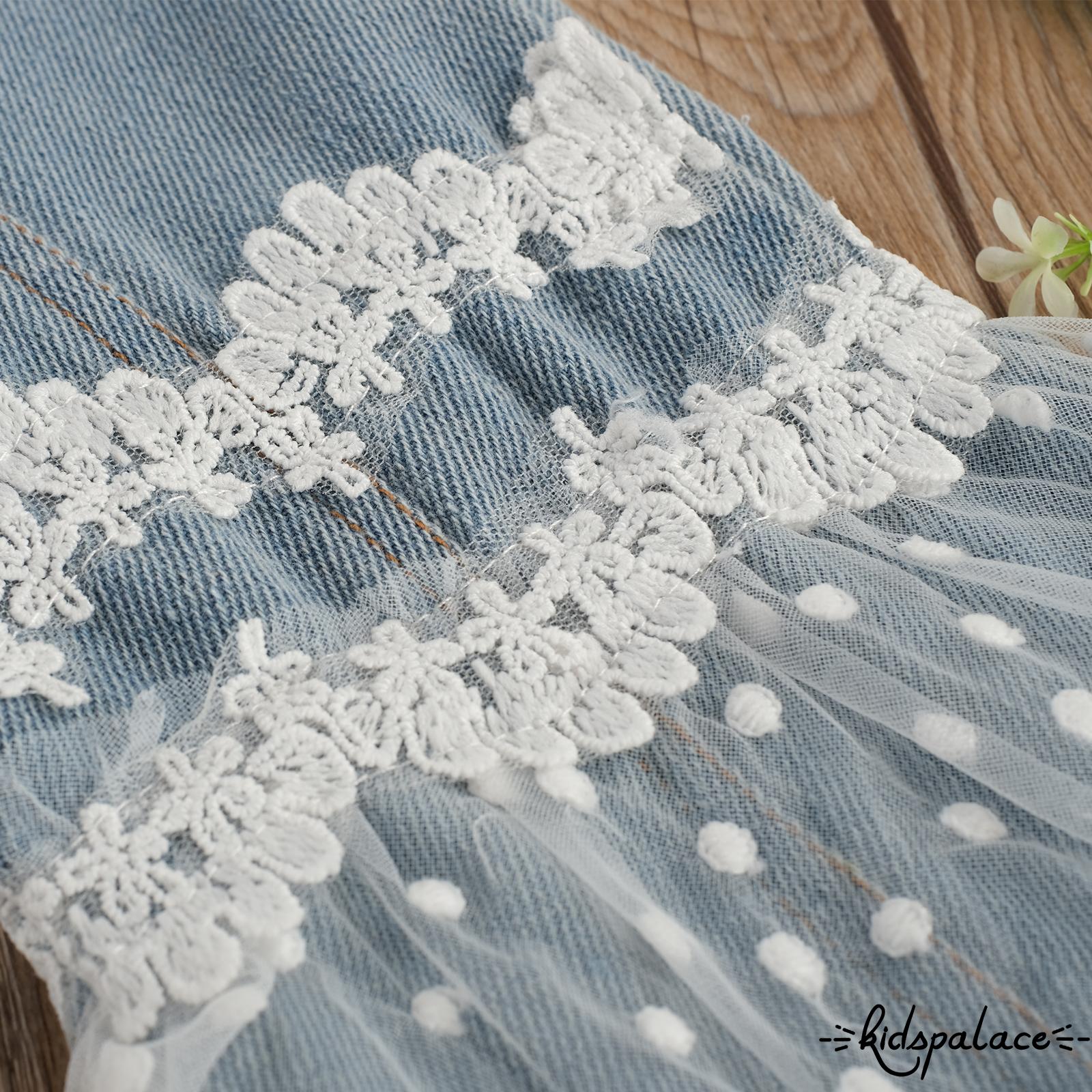 BbQ-Kids Girl Pants, Wide-Leg Trousers, Side Pockets Fall High Waist Ruffle Lace Floral Bell Bottoms