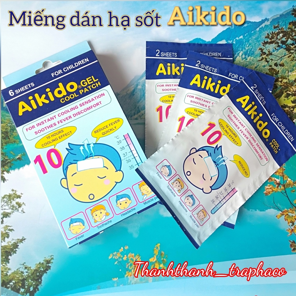 Miếng dán hạ sốt Aikido - Giảm sốt, đau răng, nóng trong người (Hộp 6 miếng)