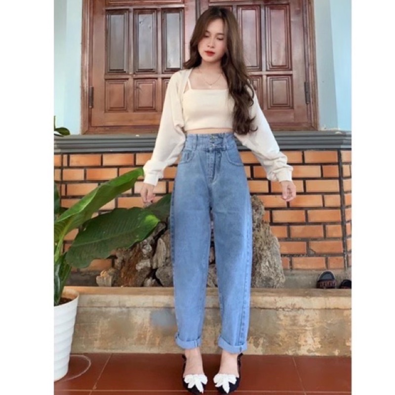Set baggy jeans 2 nút +set 2 món áo khoác 2 dây