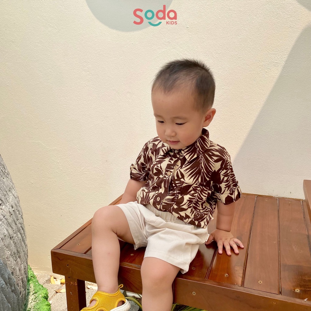 Áo sơ mi cho bé Summer SODA KIDS họa tiết đi biển, chất liệu Linen Hàn mềm mại, thoáng mát