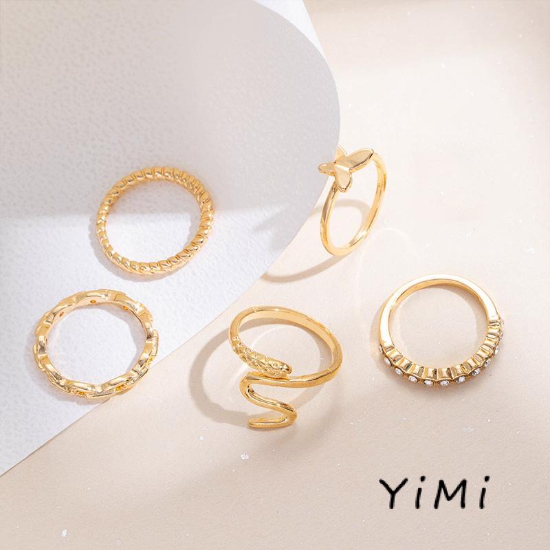 Bộ Nhẫn Nhiều Lớp Họa Tiết Hình Học/Bướm Sáng Tạo Đơn Giản Cho Nữ