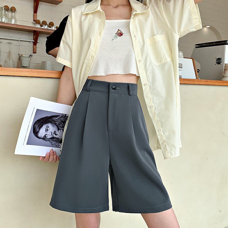 Quần sooc lửng ống rộng cạp cao_Quần đùi Unisex 2066/K44P0