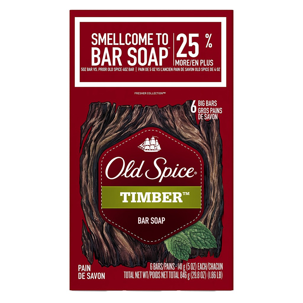 Bộ 6 cục xà bông Old Spice Fresher Collection Timber bar soap 141gx6 (Mỹ)