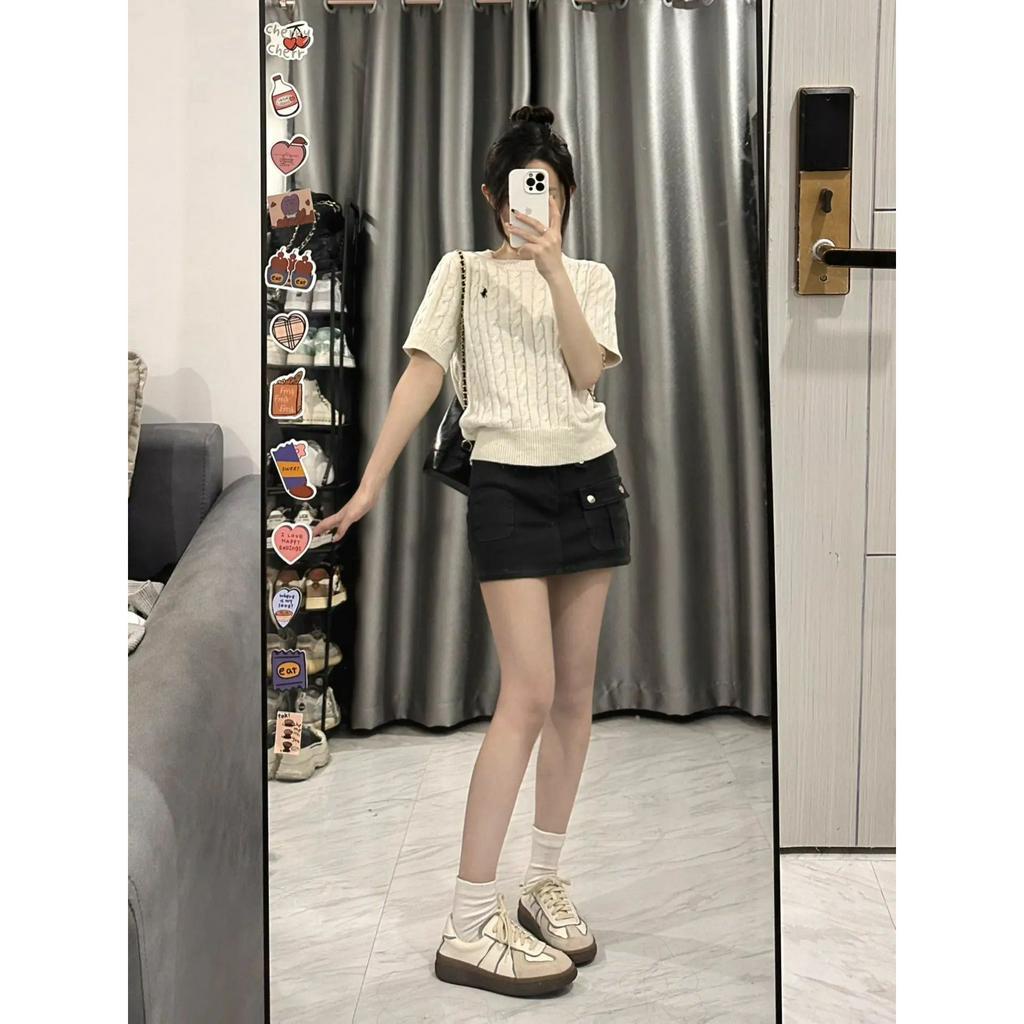 Áo Thun Tay Ngắn Dệt Kim Kiểu retro Thời Trang Mùa Hè Cho Nữ