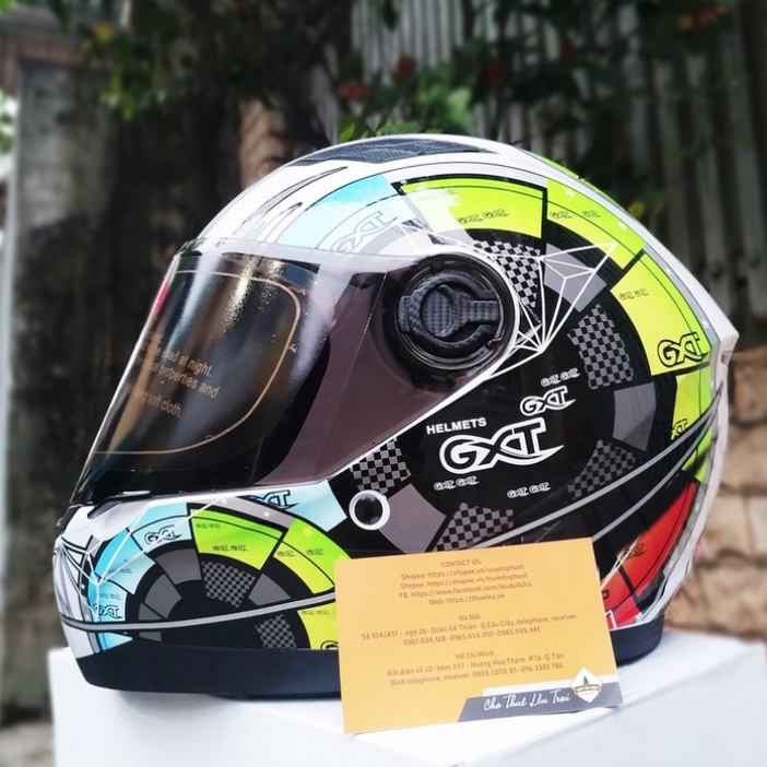 Mũ Fullface GXT hoạ tiết đồng hồ nền trắng