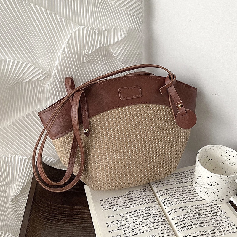 Rơm Dệt Tote Túi Nữ Thời Trang Mùa Hè Retro Túi Rơm Tote Đi Biển Túi đeo dưới cánh tay Nách Túi Dung Tích Lớn