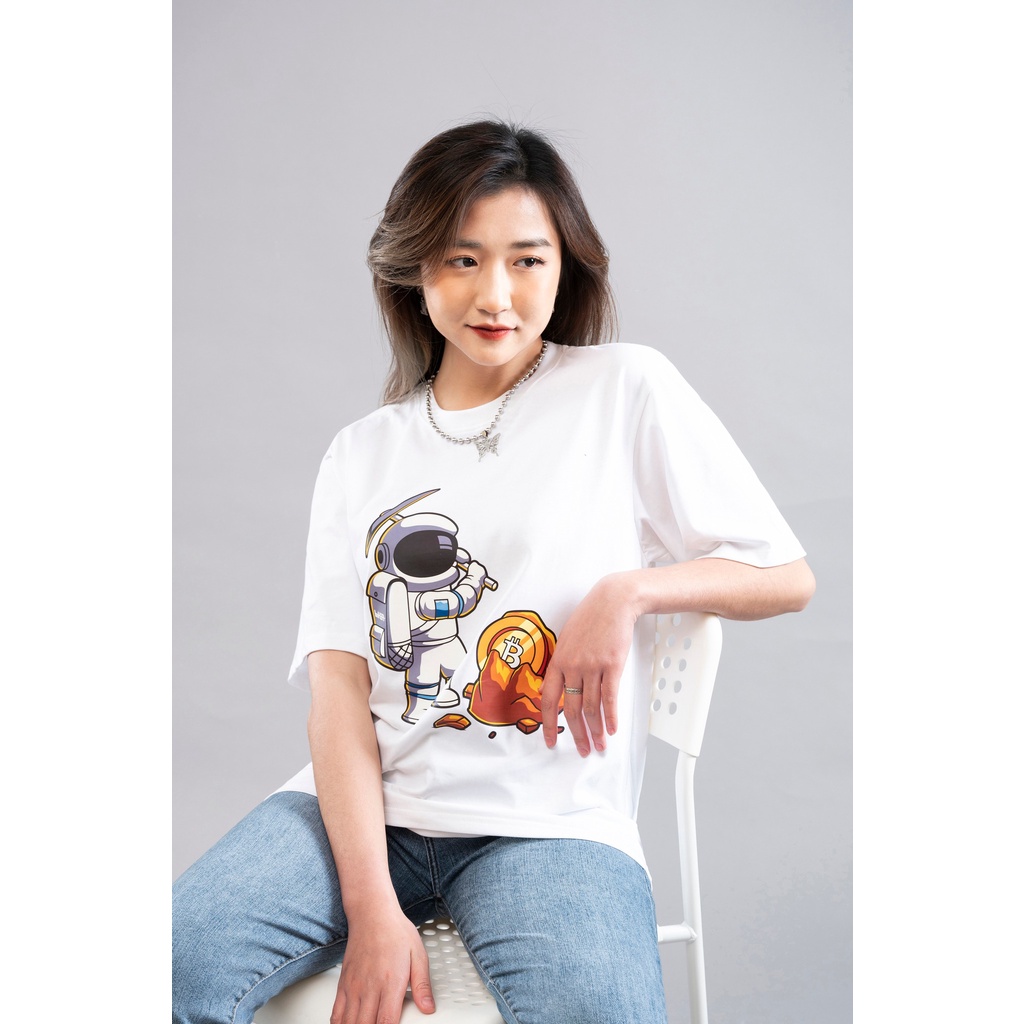 HOT Áo thun nam nữ tay lỡ cổ tròn UNISEX - form rộng hình phi hành gia cute, 100% chất COTTON mềm mịn thoáng mát_K048