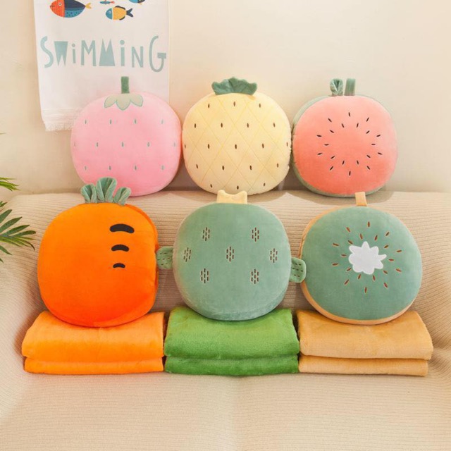 Chăn gối văn phòng 3in1- hoa quả cotton