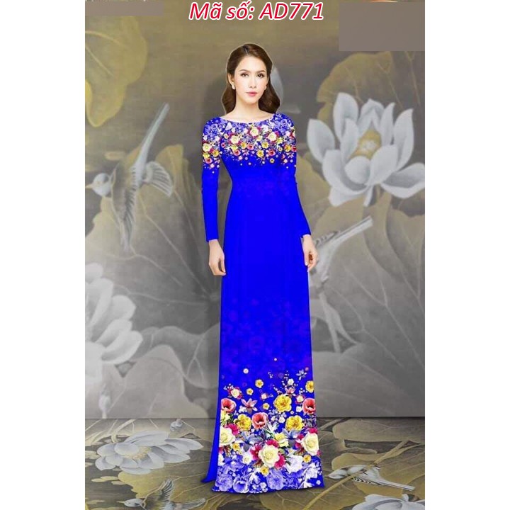 ⚡️ có big size 5XL ⚡️ AD1771 Set áo dài truyền thống cổ thuyền họa tiết hoa tay dài kèm quần ống rộng