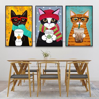 Tranh canvas treo quán cafe những chú mèo ngộ nghĩnh - Khung Hình Phạm Gia PG1798