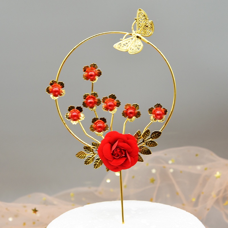 Bộ Phụ Kiện Trang Trí Bánh Kem Bằng Sắt Màu Vàng Hình Chim Phượng Hoàng/ Hoa Hồng Nghệ Thuật Phong Cách Trung Quốc