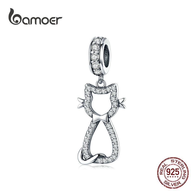 Hạt Trang Sức Bamoer Scc1162 Chốt Bạc Hình Chú Mèo Đính Đá Sáng Tạo Sử Dụng Làm Vòng Tay