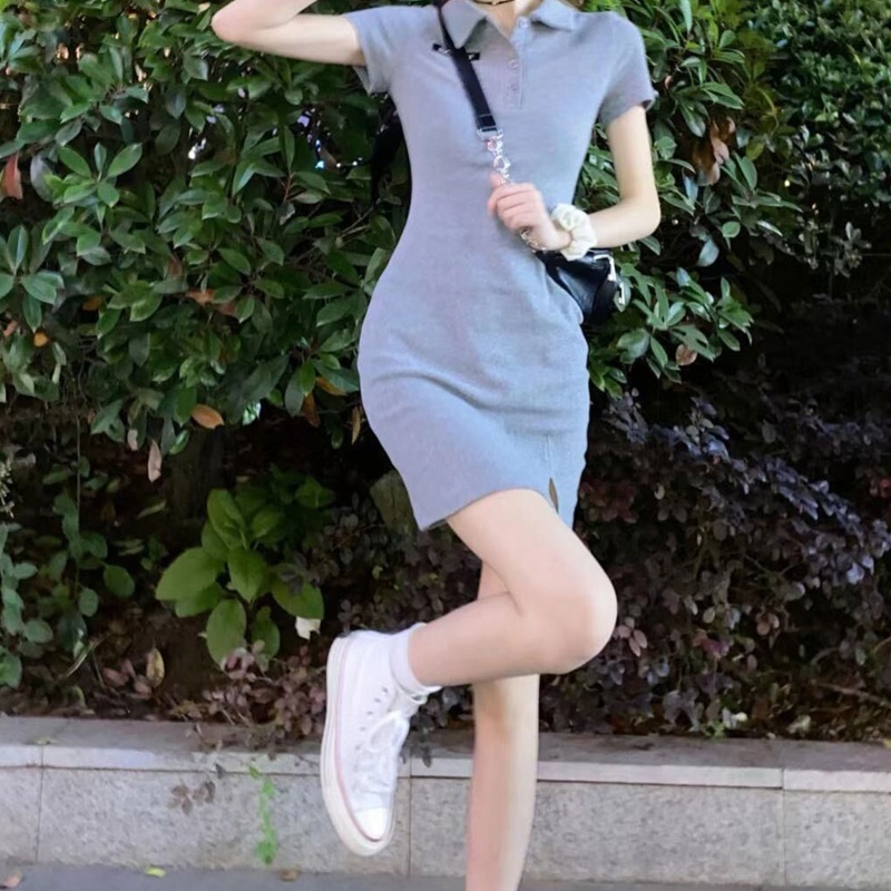 Đầm Tay Ngắn Cổ Chữ V Màu Sắc Thanh Lịch Cho Nữ