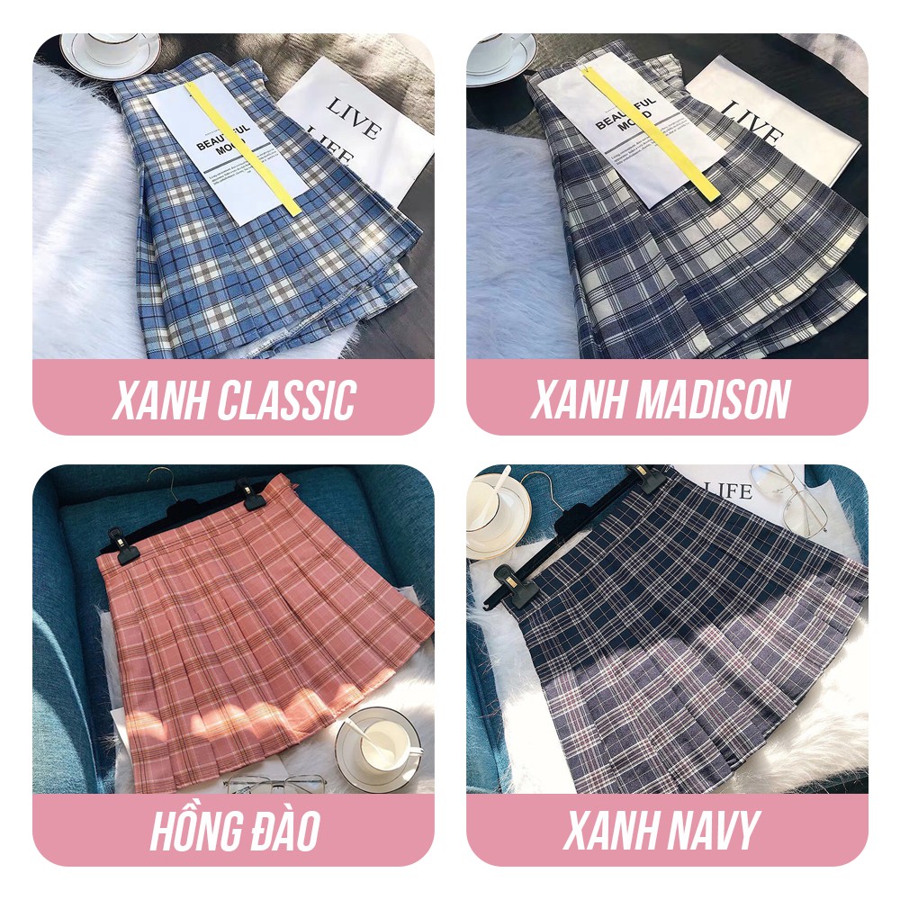 Chân Váy Xòe Ngắn chữ A Mini Skirt Dễ Thương/ Quần Váy Ngắn Kẻ Sọc Cạp Cao Kiểu Dáng Học Sinh V00027