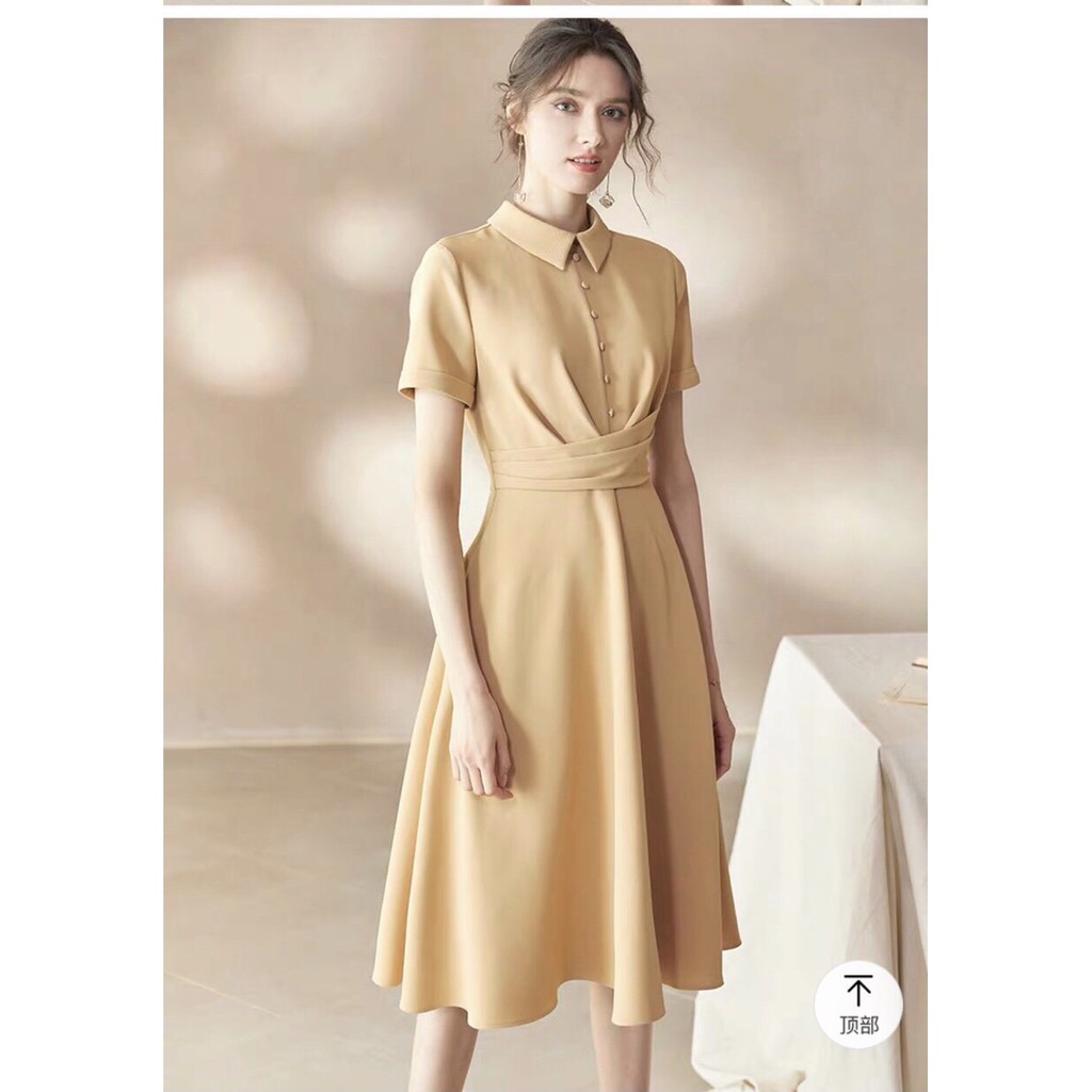 Đầm midi nhún eo