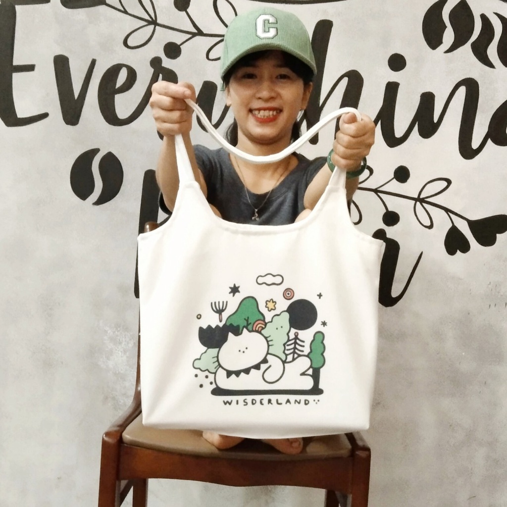 Túi tote, vải canvas 100% poli cao cấp, phong cách thời trang ulzzang, có khoá miệng xịn xò MÈO Ở RỪNG mã K29