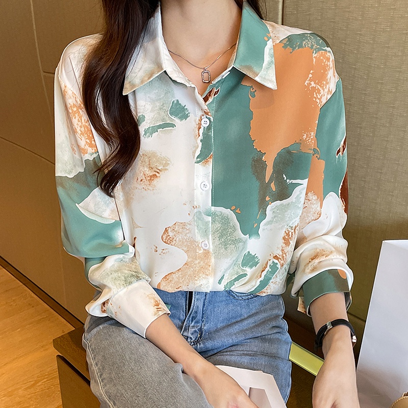 Áo Sơ Mi chiffon Tay Dài In Họa Tiết Phong Cách retro Thời Trang Mùa Thu Mới Cho Nữ