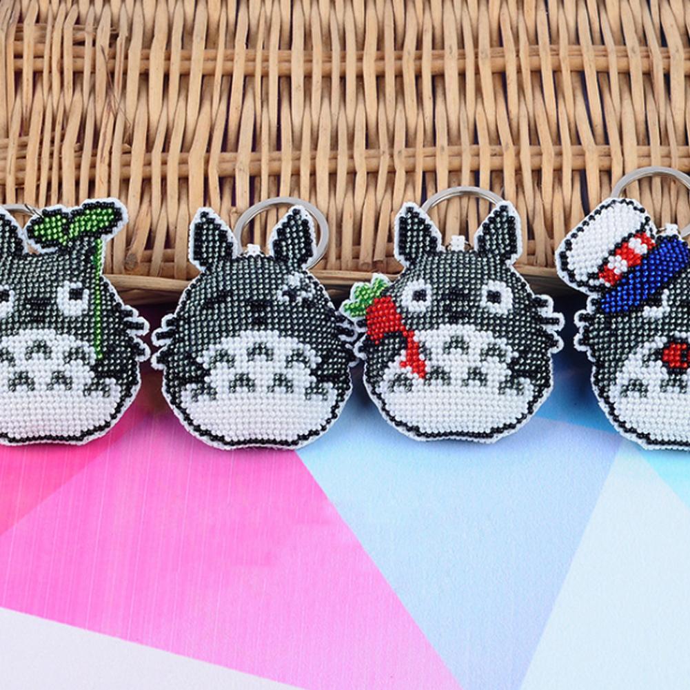 Tự làm Đính cườm Thêu Bộ móc chìa khóa Totoro Vòng chìa khóa Thủ công kim khâu Chéo Hạt thêu