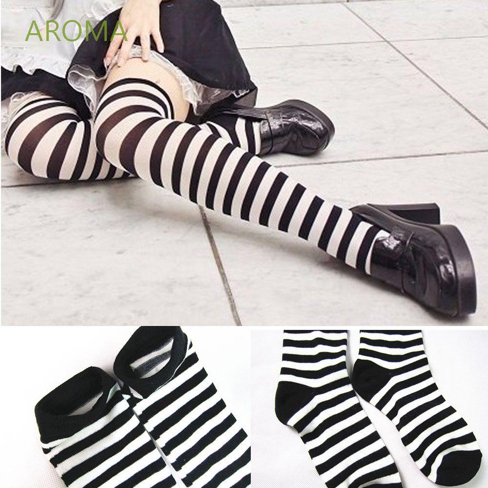 1 Đôi Tất Cao Qua Gối Kẻ Sọc Nhiều Màu Thời Trang Cho Nữ