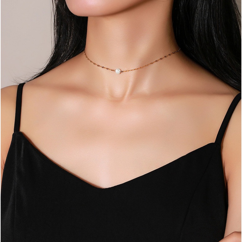 Dây Chuyền Choker Mảnh Trái Châu Titan Ko Đen TT 4230