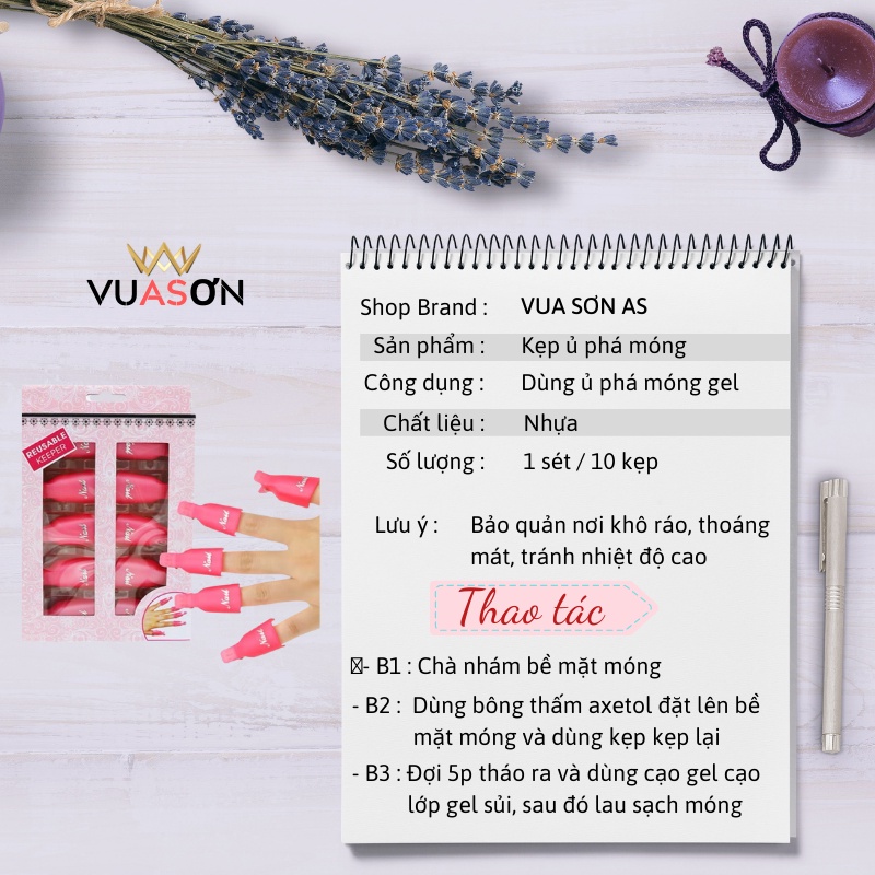 Kẹp ủ phá tháo gel móng tay bộ 10 kẹp nhựa bền chắc phụ kiện nail giá rẻ VUA SƠN AS