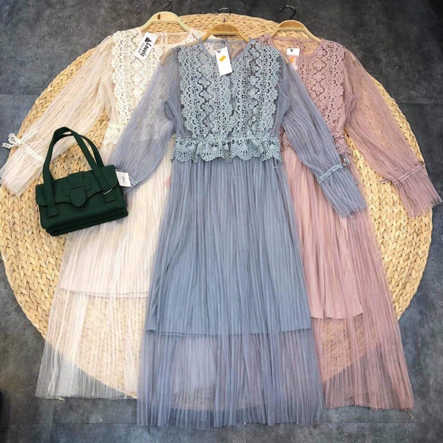 Set Đầm Ren Phối Lưới