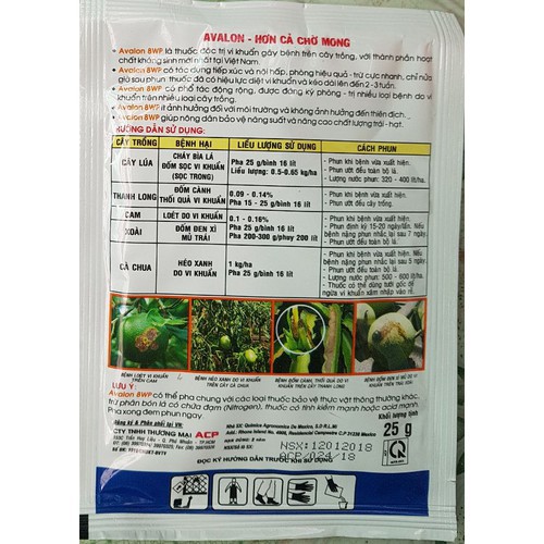 Avalon 8WP- Thuốc trừ vi khuẩn bệnh cây - gói 25 gram