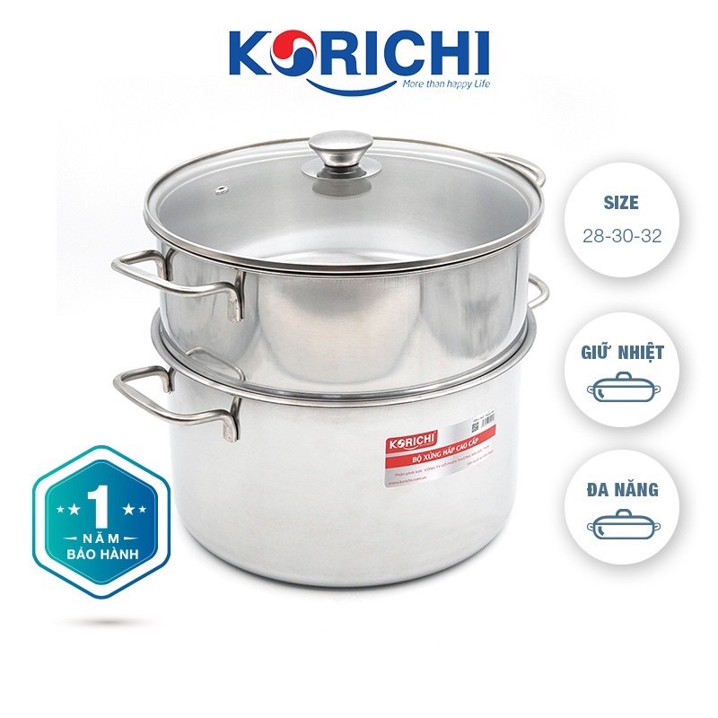 Bộ xửng hấp 2 tầng cách nhiệt đa năng cao cấp Korichi-BX28,30cm bảo hành 12 tháng